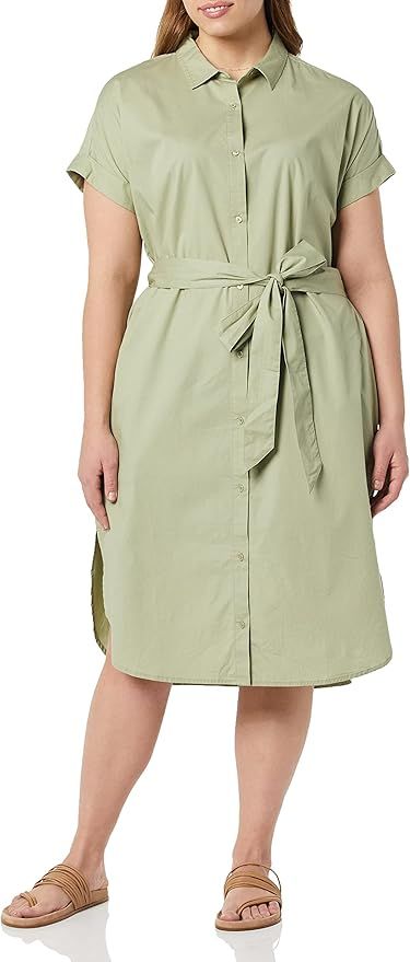 Amazon Essentials Women's Short Sleeve Button Front Belted Shirt Dress | Amazon (US)
