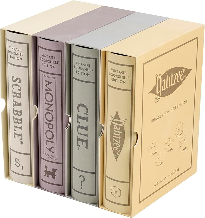 WS Game Company Scrabble, Monopoly, Clue, and Yahtzee Vintage Board Game Bookshelf Collection | Amazon (US)