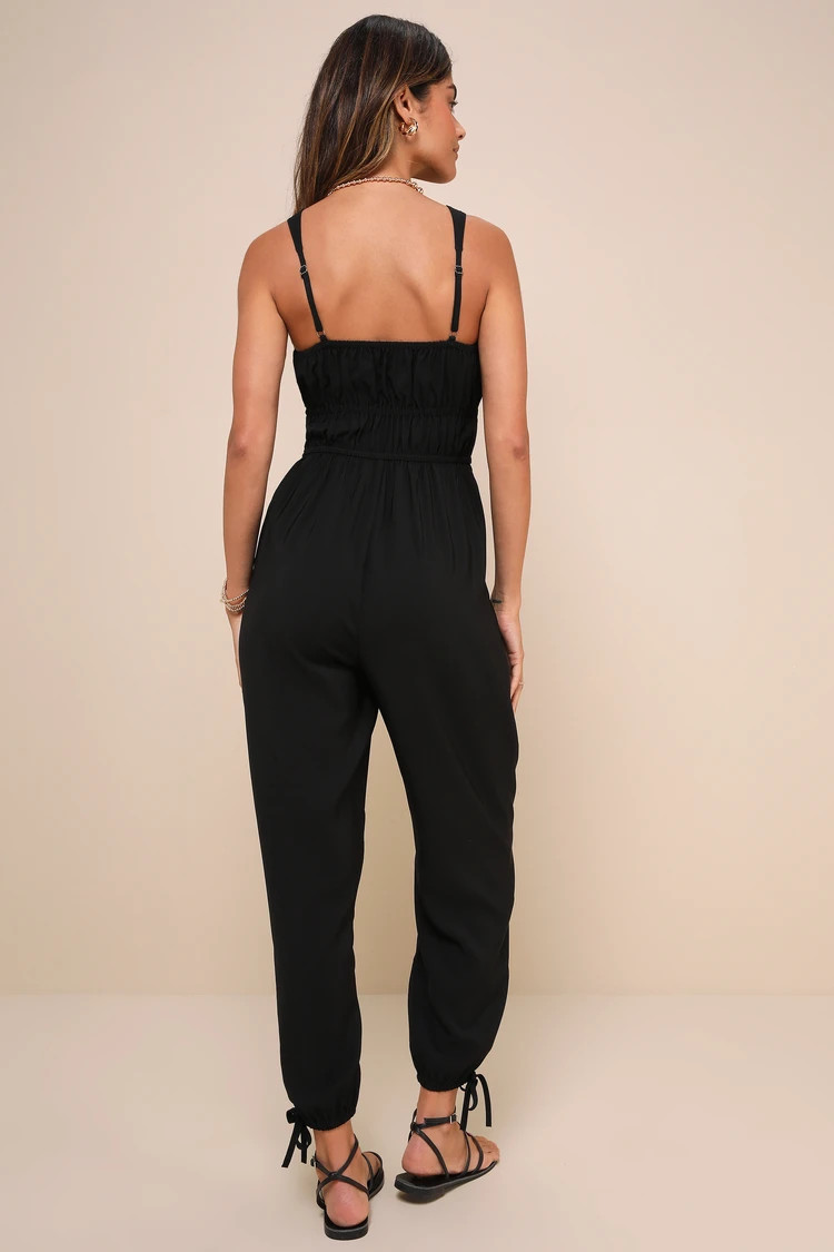 Elevated Perfection Black Sleeveless Tiered Bow Jogger Jumpsuit | Lulus