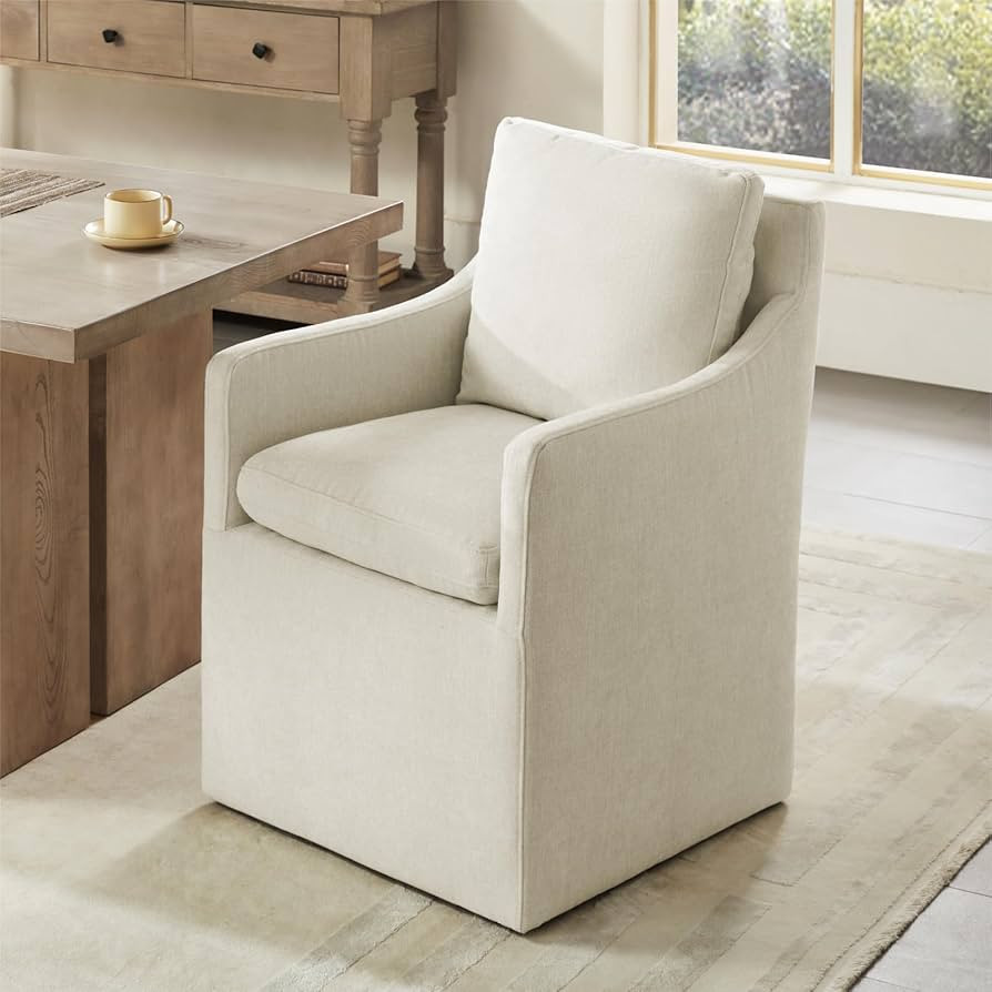 Upholstered Dining Chairs with Casters, No Assembly Modern Accent Armchair with Rollers for Dinin... | Amazon (US)