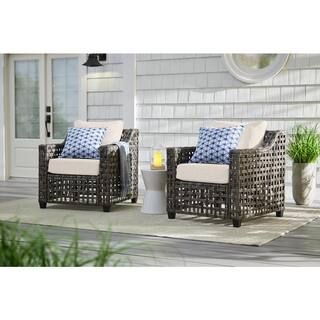 Briar Ridge Brown Wicker Outdoor Patio Deep Seating Lounge Chair with CushionGuard Almond Tan Cus... | The Home Depot