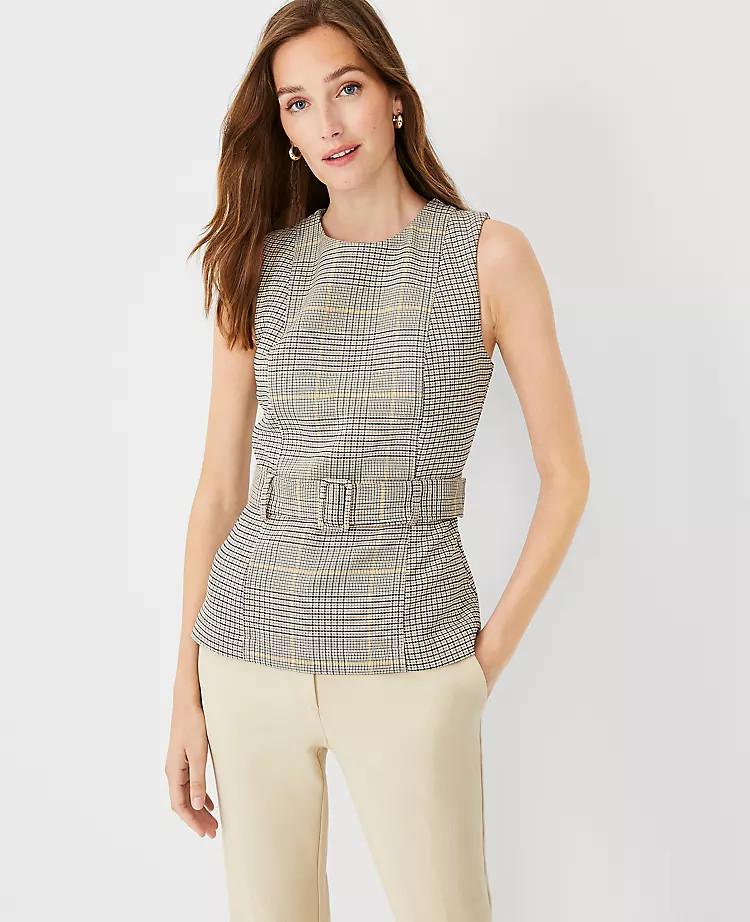 The Belted Top in Double Glen Check | Ann Taylor (US)