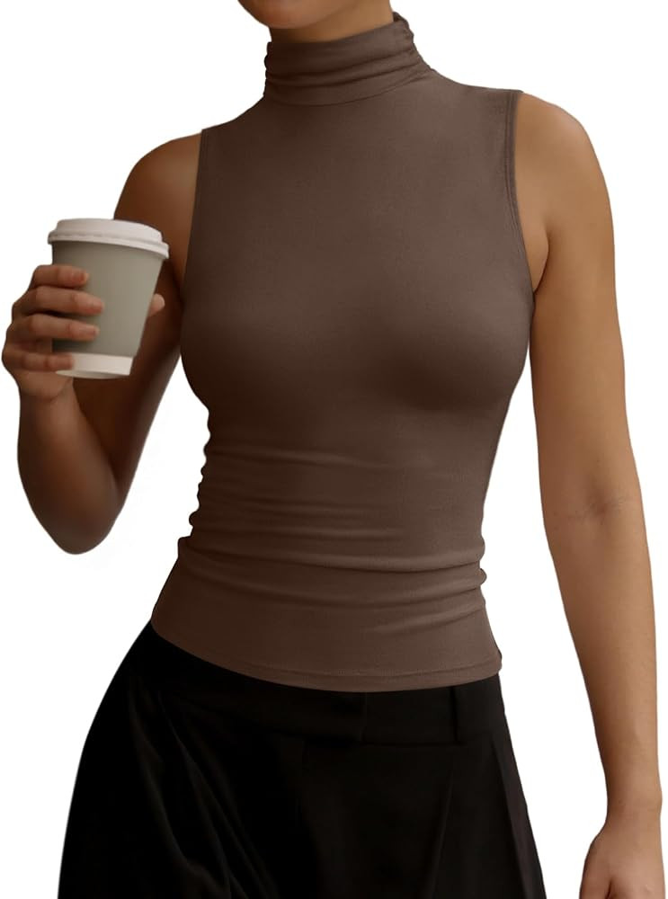REORIA Women's Fall Sleeveless Mock Turtleneck Tank Tops Slim Fitted Shirts 2025 Offic Casual Goi... | Amazon (US)