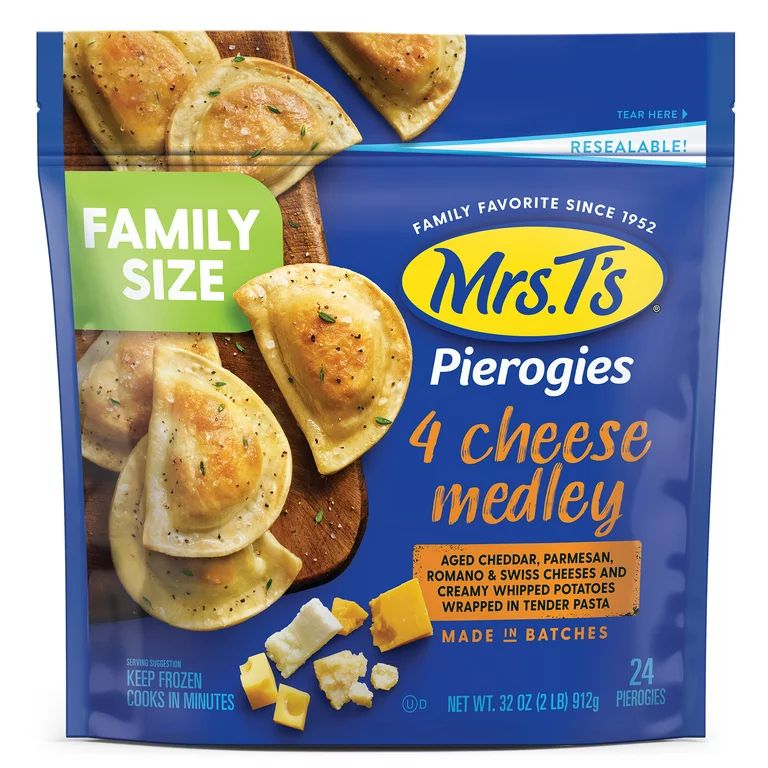 Mrs. T's® Pierogies 4 Cheese Medley, 24 Count, 32.0oz Resealable Bag (Frozen) | Walmart (US)