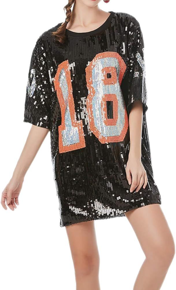 Whitewed Sequin Number 18 Oversize Festival Birthday Party Tunic T Shirt Dresses | Amazon (US)