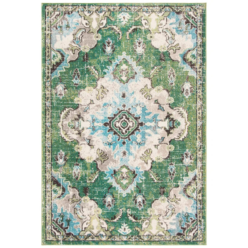 Shanna Performance Green/Light Blue Rug | Wayfair North America