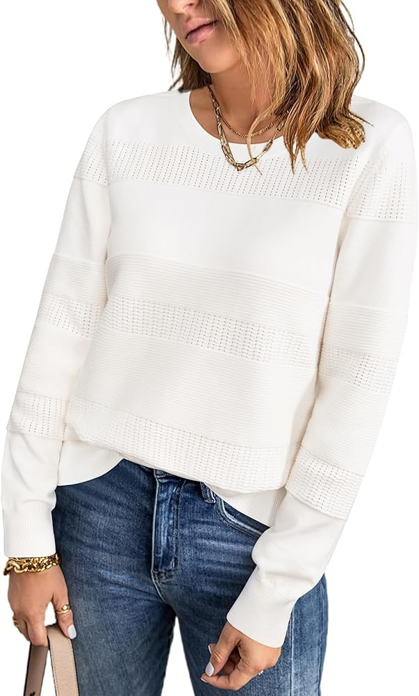 Arach&Cloz Womens Fall Sweaters 2024 Crochet Crew Neck Long Sleeve Knit Tops Pullover Fashion Clo... | Amazon (US)