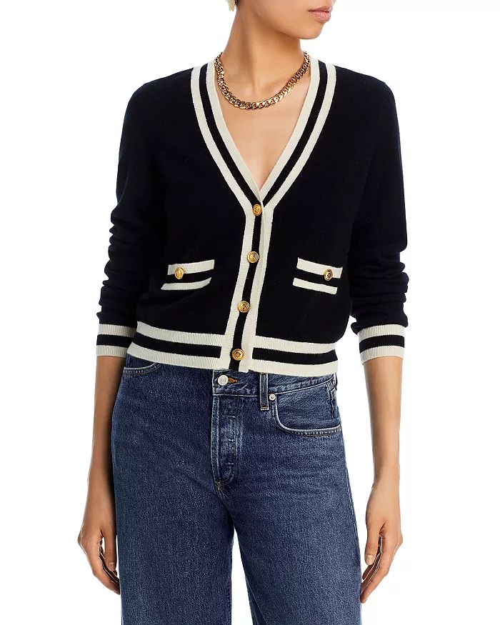 Stripe Trim Novelty Button Cashmere Cardigan - 100% Exclusive | Bloomingdale's (US)