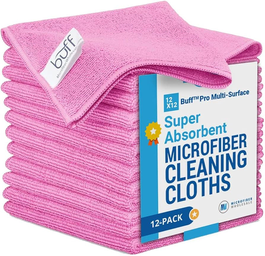 12" x 12" Buff Pro Multi-Surface Microfiber Cleaning Cloths | Pink - 12 Pack | Premium Microfiber... | Amazon (US)