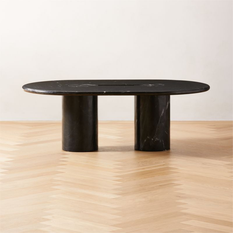 Liguria Modern Oval Black Marble Coffee Table with Black Marble Base + Reviews | CB2 | CB2