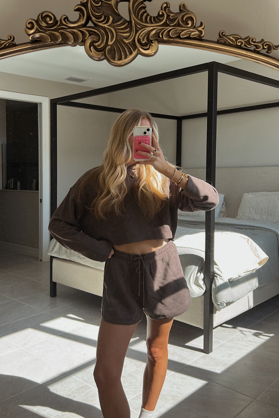 Athleta waffle knit set in chocolate brown heather — wearing a medium in both! 

#LTKootd #LTKActive #LTKFindsUnder100