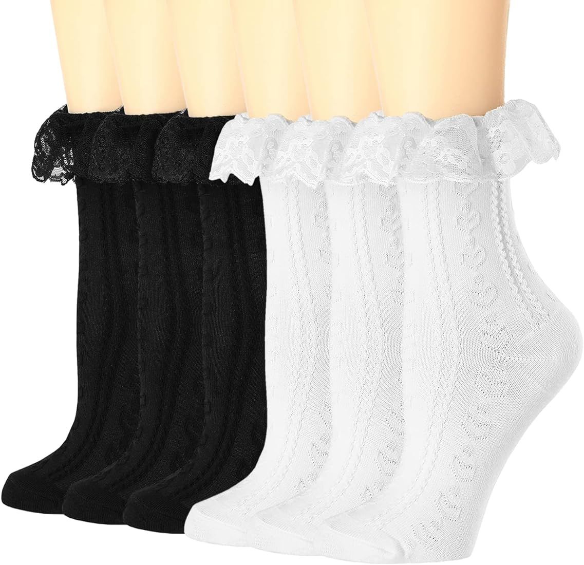BIVOLU Womens Crew Socks Lace Ruffle Frilly Cotton Cute Princess Ankle Dress Socks for Girl 2/4/5... | Amazon (US)