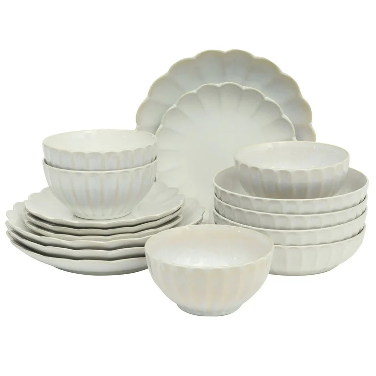 Gibson Elite Malibu Shore 16 Piece Scallop Stoneware Reactive Glaze (Service for 4) Ceramic Plate... | Walmart (US)