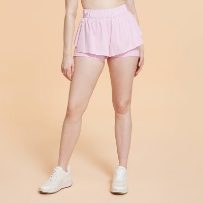 Blogilates Women's Ruffle Woven Mid-Rise Shorts 3" - Light Pink XS | Target
