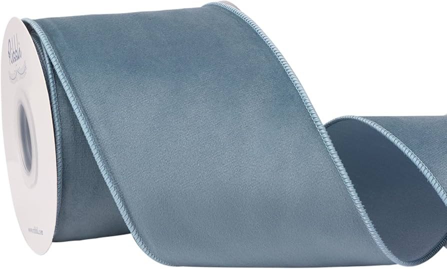 Ribbli Dusty Blue Velvet Wired Ribbon with Dupioni 4 Inch Christmas Ribbon for Gift Wrapping Chri... | Amazon (US)