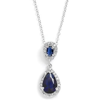 Mariell Sapphire Cubic Zirconia Teardrop Necklace - Something Blue Bridal or September Birthstone... | Amazon (US)