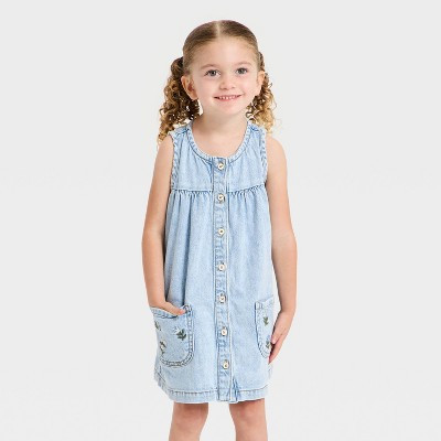 Toddler Girls' Embroidered Denim Dress - Cat & Jack™ Light Wash 3T | Target