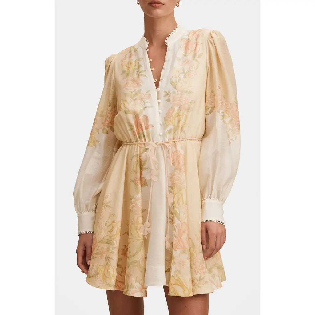 Ever New Shyla Floral Long Sleeve Minidress in Peach Mercia Floral at Nordstrom Rack, Size 12 | Nordstrom Rack