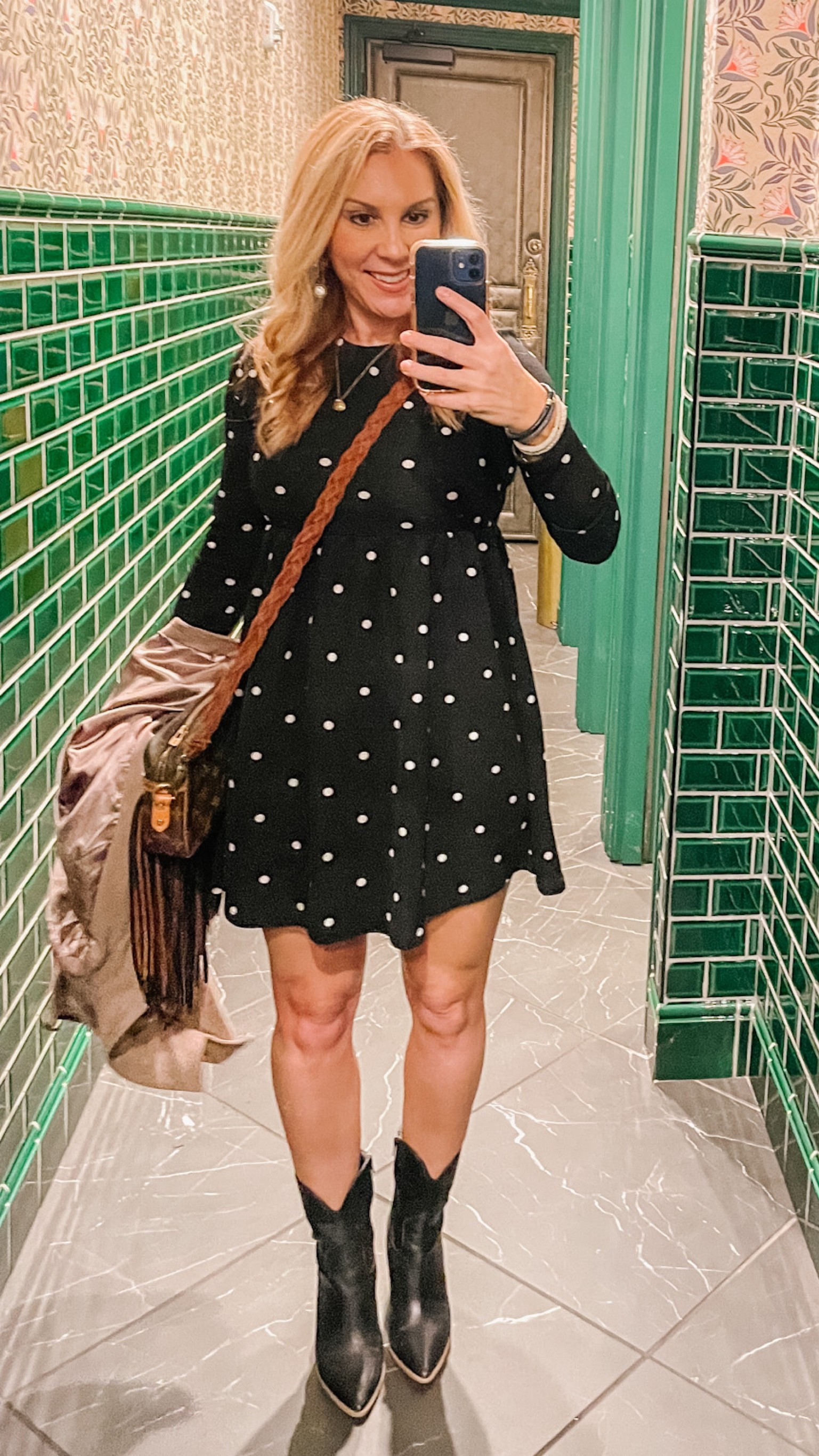 I wore this long sleeve black and white polka dot dress with short black cowboy boots out for dinner and dancing and it was perfect! 

#LTKstyletip #LTKcurves #LTKshoecrush