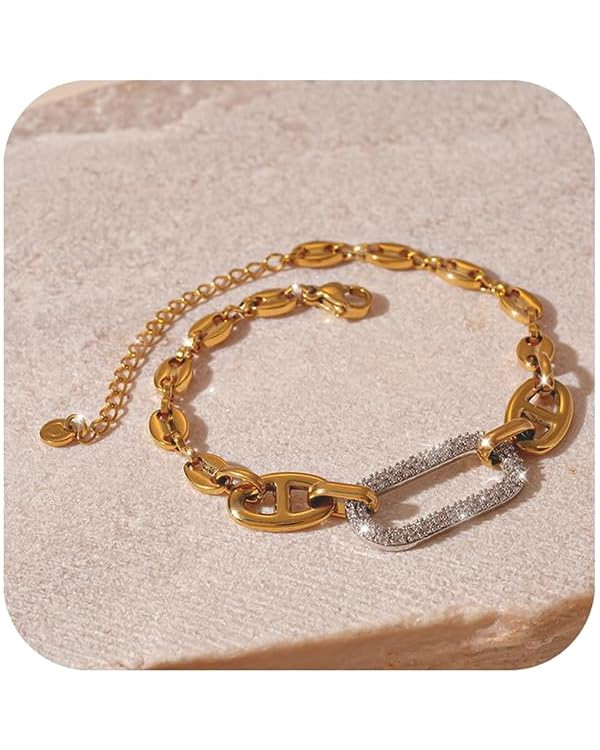 Gold Bracelets for Women Non Tarnish, Adjustable Chain Bracelet in 18K Plated Finish, Paperclip L... | Amazon (US)