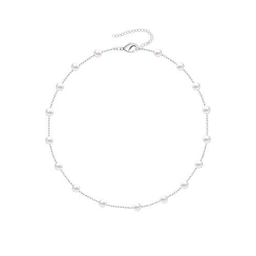 Pearl Choker Necklace for Women, 18k Gold Tiny Chain Dainty Charm Adjustable Aesthetic Silver Chain Pearl | Amazon (US)