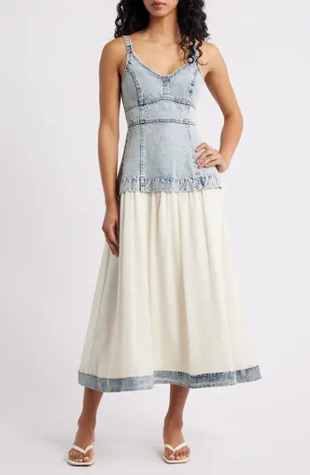 Sleeveless Mixed Media Denim Dress | Nordstrom