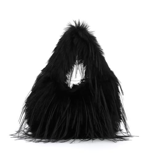 Oweisong Faux Fur Tote Bag for Women Y2K Fluffy Handbag Purse Small Cute Plush Shoulder Bag Furry Hobo Bag with Chain | Amazon (US)