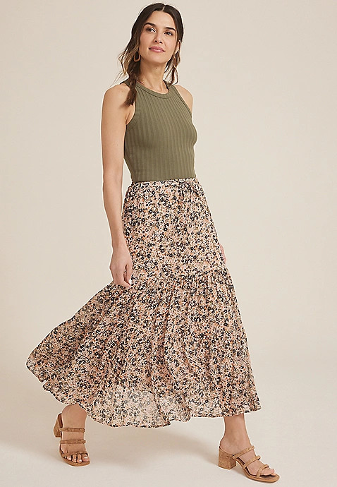 Floral Tiered High Rise Maxi Skirt | Maurices