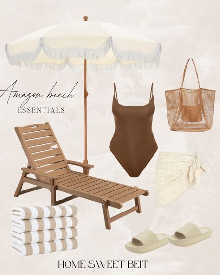 Beach or pool essentials! Who else is super excited for summer? 🙋🏻‍♀️

Beach chair, brown bathing suit, swimsuit cover up, beach bag, waterproof sandal, beach towel 

#LTKStyleTip #LTKSwim #LTKHome