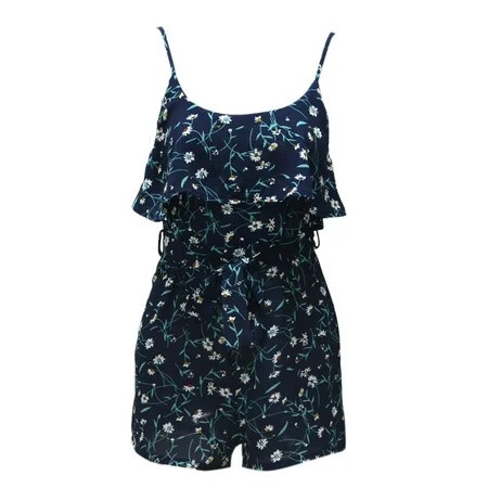 RNUIOH Women Summer Floral Romper Playsuit Beach Chiffon Jumpsuit (Mazarine)(L) | Walmart (US)
