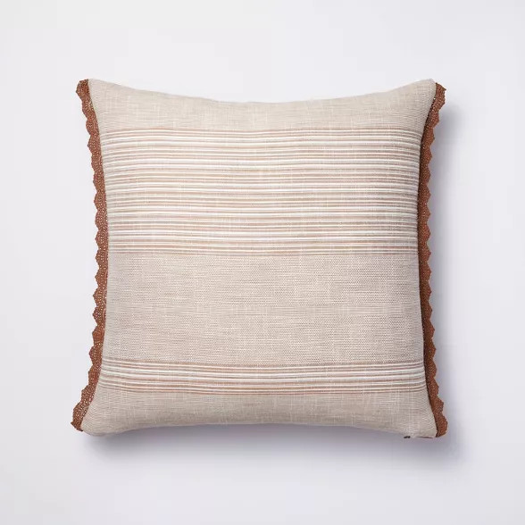 Textured Woven Square throw Pillow with Lace Trim Neutral/Cream - Threshold™ designed with ... | Target
