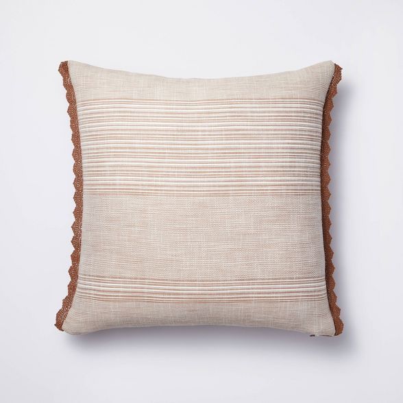 Textured Woven Square throw Pillow with Lace Trim Neutral/Cream - Threshold&#8482; designed with ... | Target