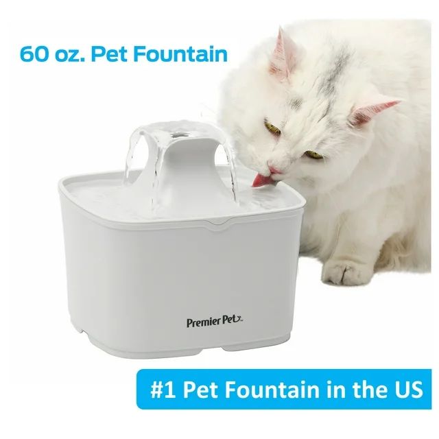 Premier Pet 60 oz. Pet Fountain- Automatic water fountain for cats & small dogs, fresh, filtered ... | Walmart (US)