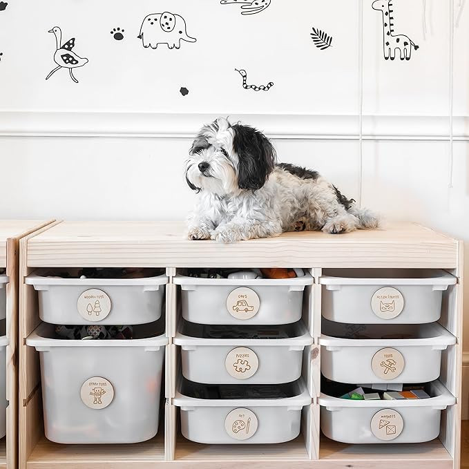 Wood Toy Storage Labels 3M Double Sided Tape. 20 Unique Designs of Wooden Trofast Tags. Home Orga... | Amazon (US)