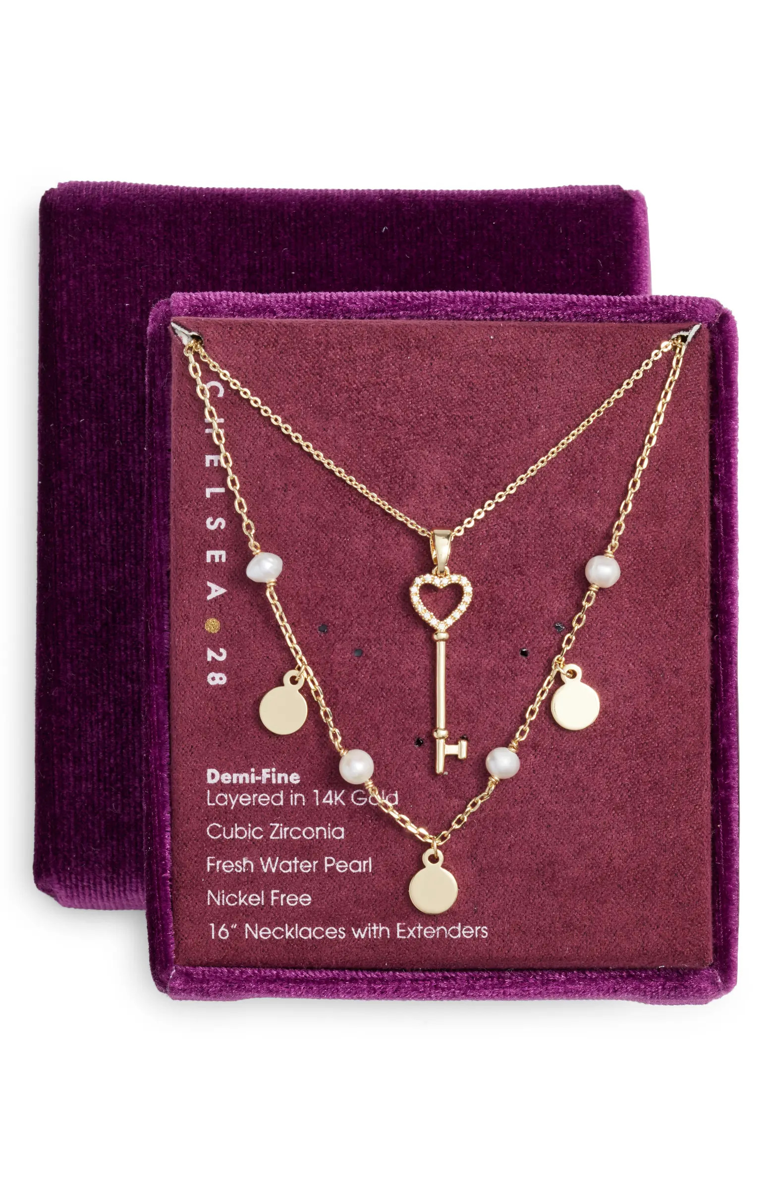 Set of Two Demi Fine Freshwater Pearl & Key Pendant Necklaces | Nordstrom