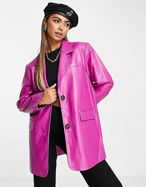 Vero Moda faux leather chuck on jacket in pink | ASOS | ASOS (Global)