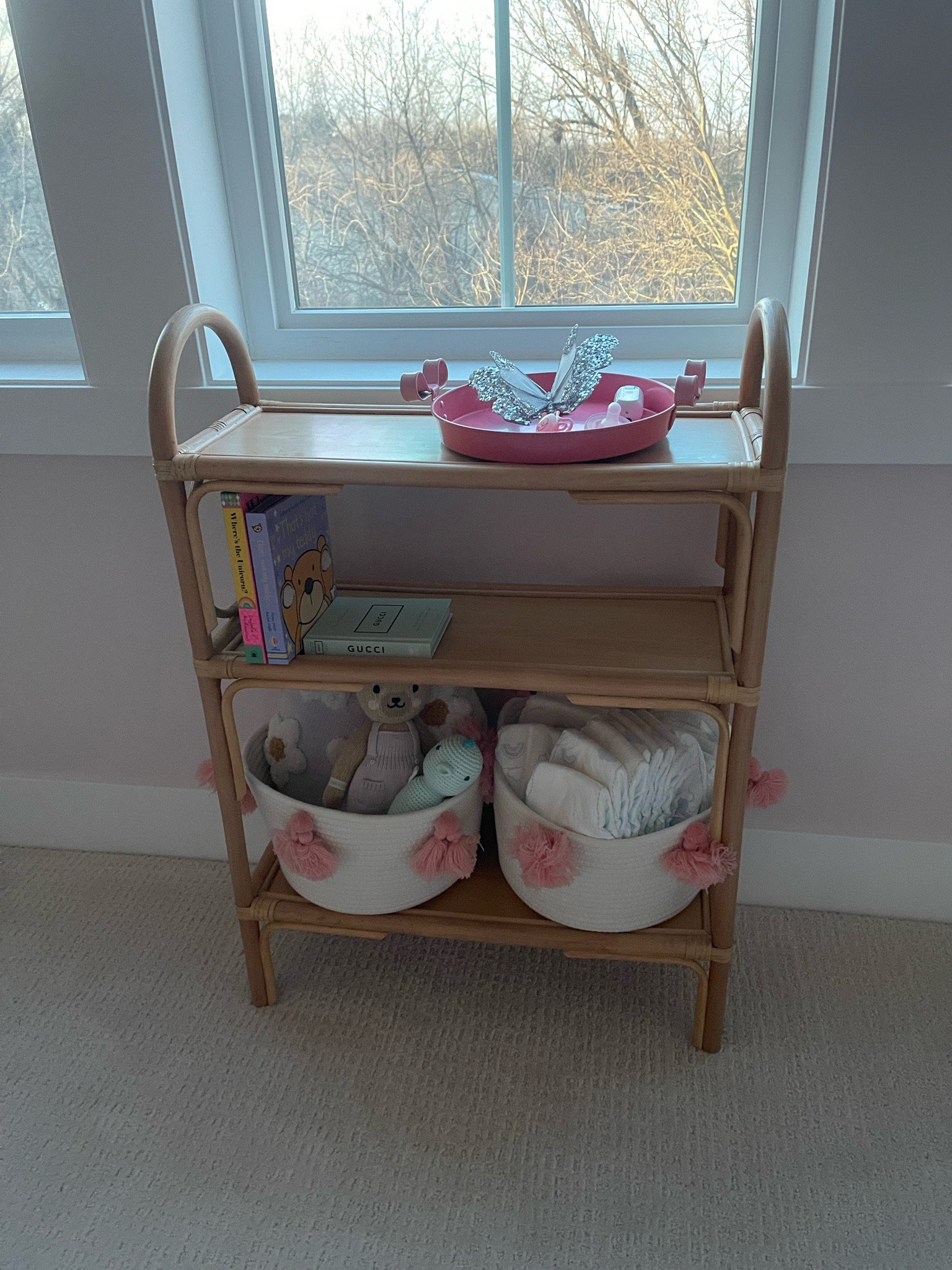 Rattan Shelf // Little Girl room // nursery // pink tassel basket // 

#LTKHome #LTKKids #LTKBaby