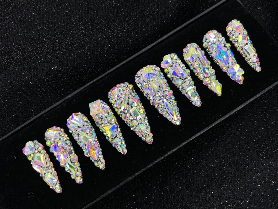 Stunning Swarovski Bling Nails  Bling Press on Nails  - Etsy | Etsy (US)