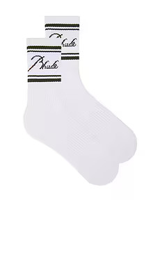 Rhude Striped Script Logo Socks in White & Olive from Revolve.com | Revolve Clothing (Global)