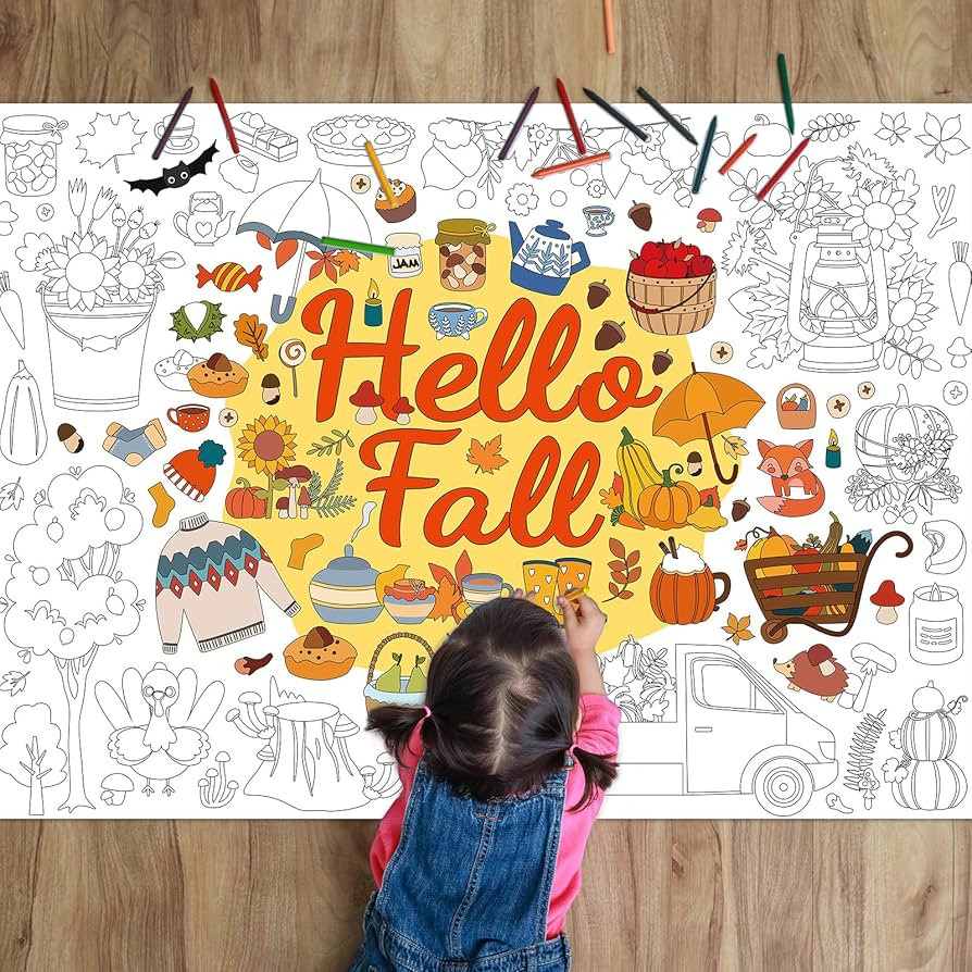 ZOIIWA Hello Fall Coloring Poster for Kids Giant Coloring Poster Large Autumn Pumpkin Coloring Ta... | Amazon (US)