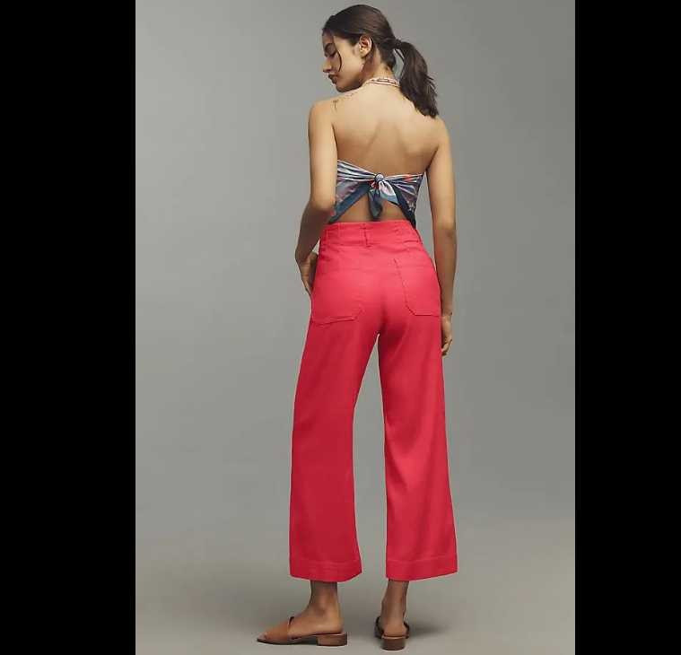 New Plus 20W Maeve x Anthropologie The Colette linen blend crop wide-leg pants | eBay US