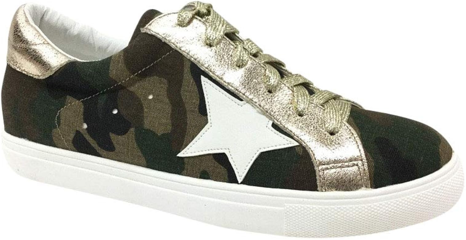 Women Classic Two Tone Star Lace up Fashion Sneakers-Half Size Small | Amazon (US)