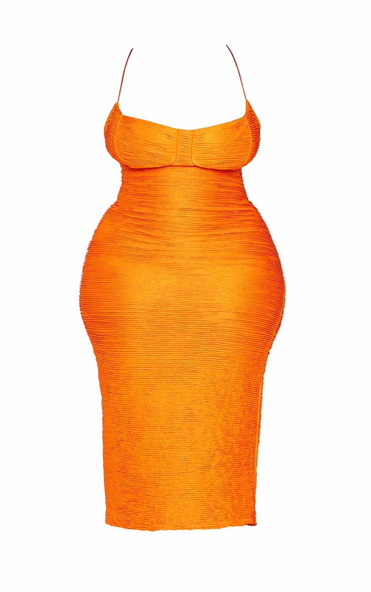 Plus Orange Textured Strappy Midi Dress | PrettyLittleThing US