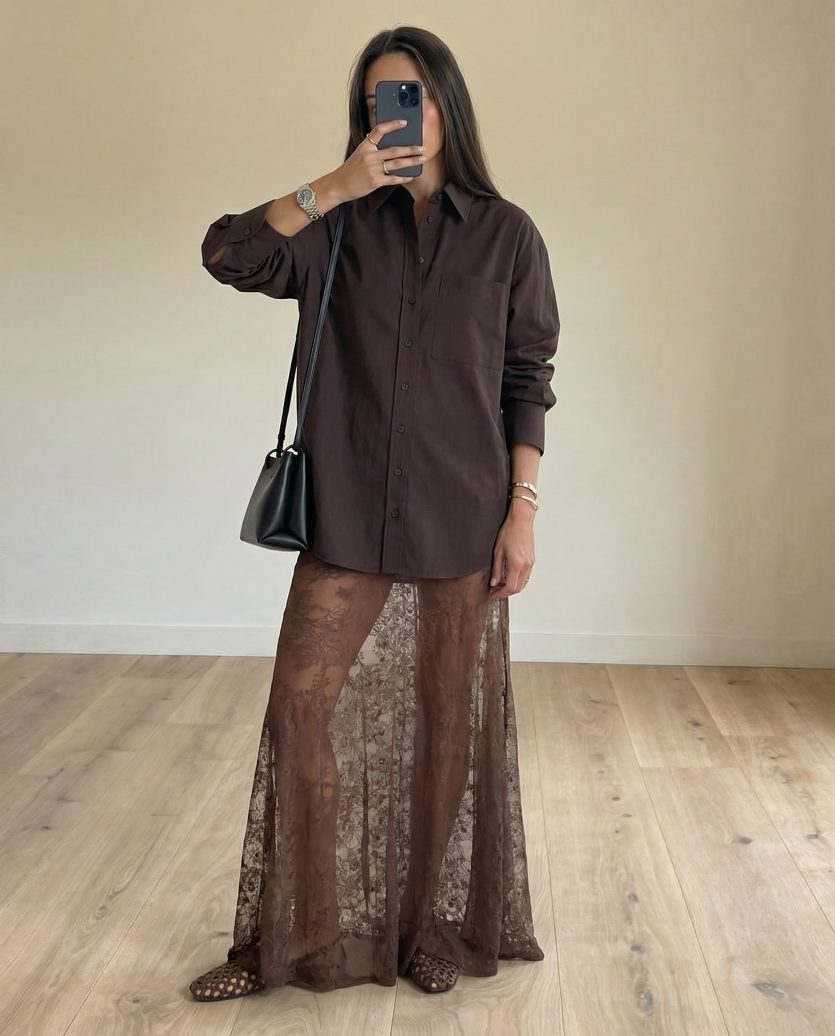 Lace maxi skirt outfit🤎

Tags: brown shirt outfit, long mesh skirt outfit, black shoulder bag, summer holiday outfit, summer vacation outfit, brown mesh flats, brown woven flats, sunny day outfit 

#LTKuk #LTKtravel #LTKsummer