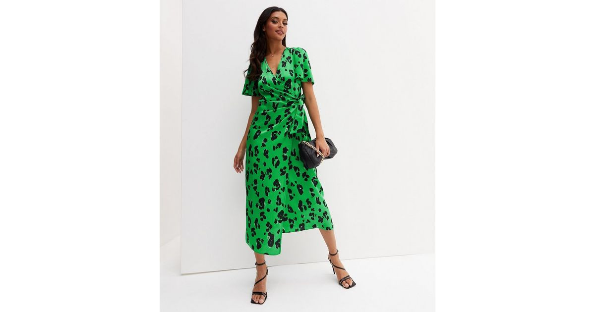 Green Leopard Print Satin Midi Wrap Dress
						
						Add to Saved Items
						Remove from Saved... | New Look (UK)