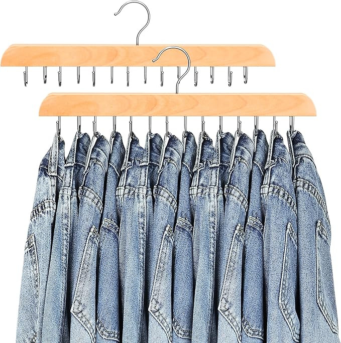Jean Hangers for Closet, 14 Wood Jeans Hooks Space Saving, 180° Rotating Jean Hangers Holder for... | Amazon (US)