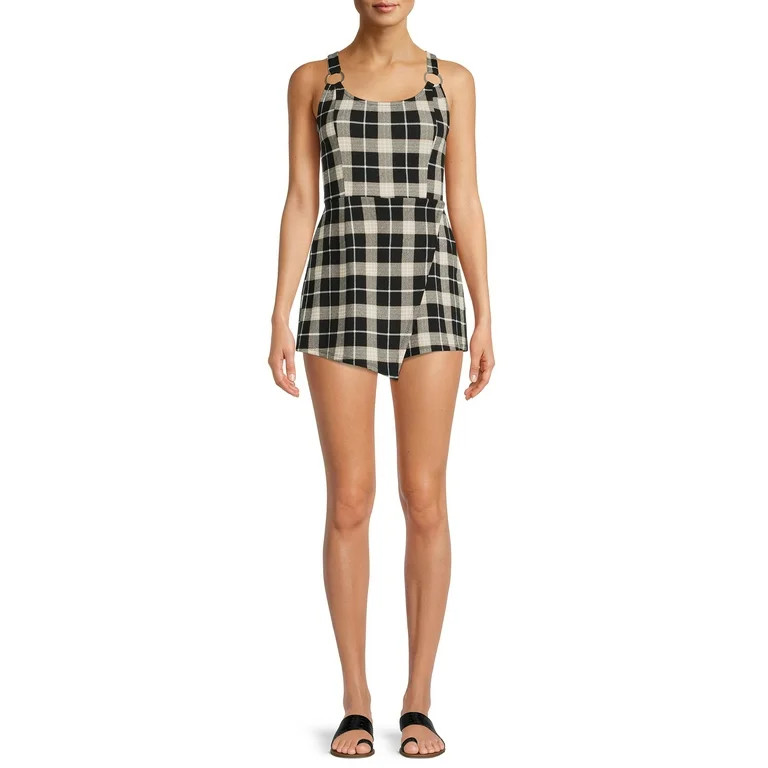 No Boundaries Junior's Plaid Romper | Walmart (US)