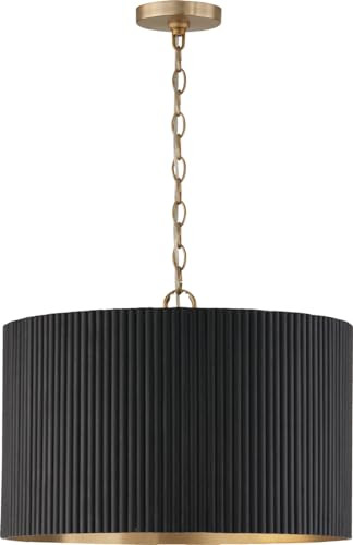 Capital Lighting 350741KR Donovan Mid-Century Modern Artisan Luxe Fluted Mango Wood Drum Pendant Ceiling Light, 3-Light 180 Total Watts, 15" H x 20" W, Black Stain and Matte Brass | Amazon (US)