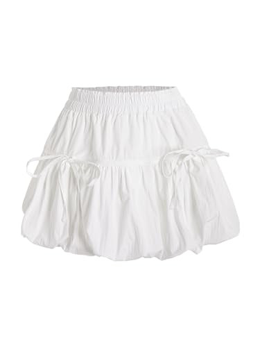 Verdusa Women's Bubble Skirt Ruffled Pleated Mini Skirt Elastic Waist Short Skater Skirts | Amazon (US)