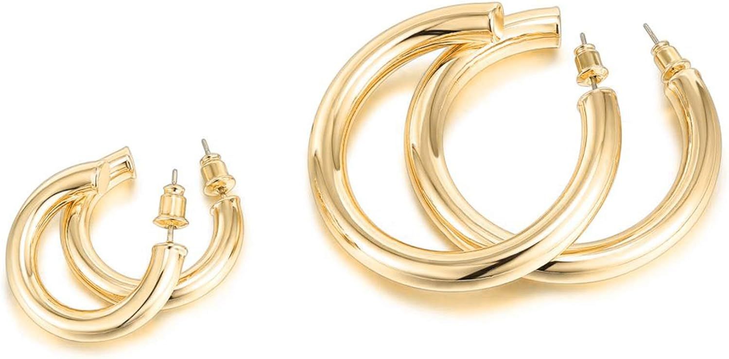 PAVOI 14K Gold Colored Lightweight Chunky Open Hoops | Gold Hoop Earrings for Women | Amazon (US)